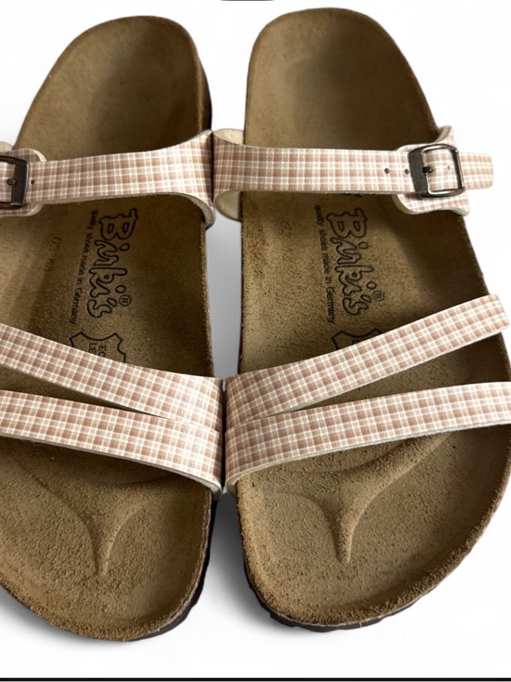 Womens Green White Plaid Birkenstock Birki's Sandals Size womens 7